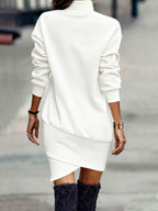Miss | Mini Jurk Dames Ribgebreid Col Asymmetrische Zoom