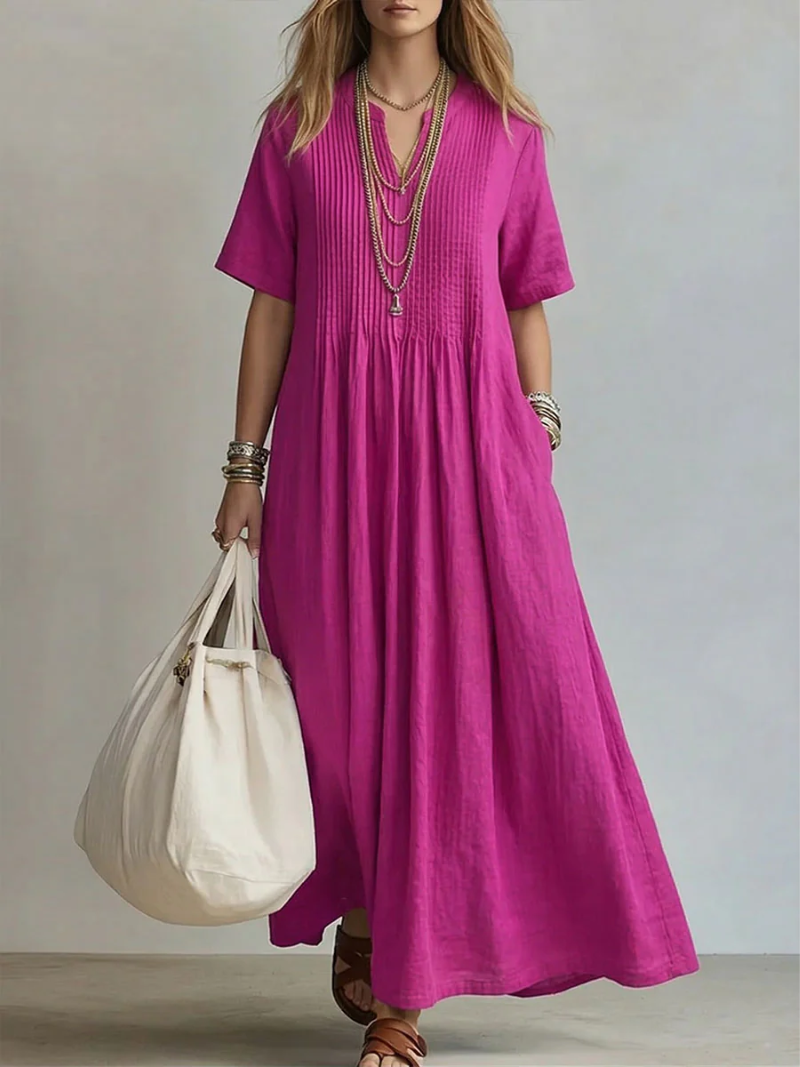 Jurk Dames Zomer Geplooide Midi - Chiffon - Roze (Bijna uitverkocht)