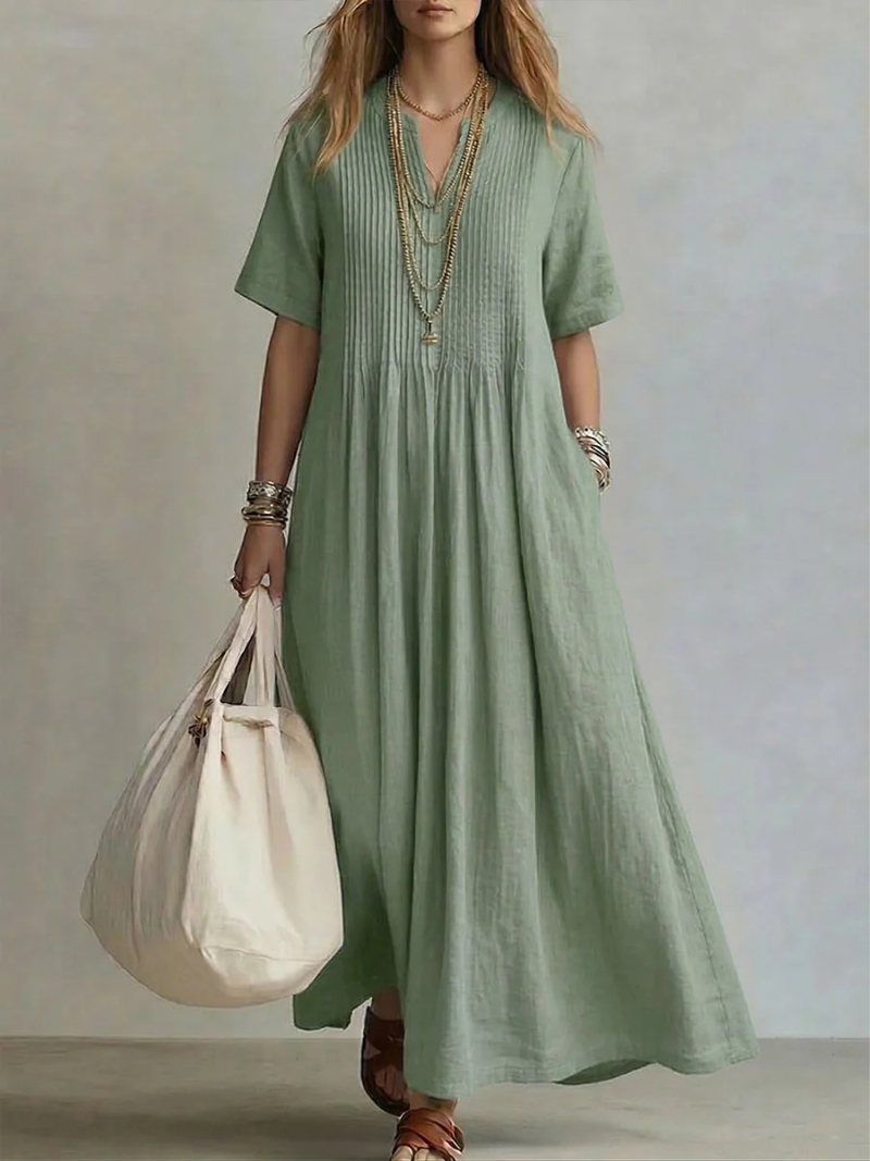 Jurk Dames Zomer Geplooide Midi - Chiffon - Groen