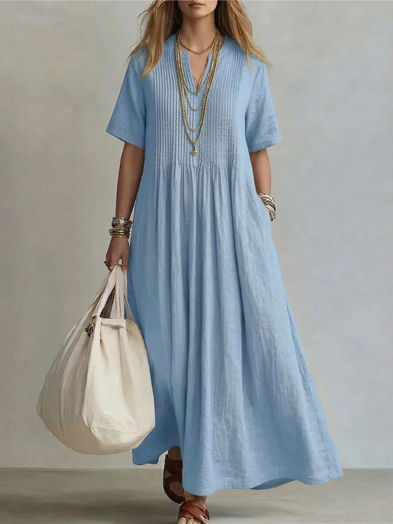 Jurk Dames Zomer Geplooide Midi - Chiffon - Blauw (Bijna uitverkocht)