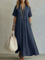 Jurk Dames Zomer Geplooide Midi - Chiffon - Marineblauw (Bijna uitverkocht)