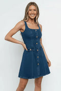 Denim Jurk Dames – Katoenen Hemdjurk met Knoopsluiting - Miss Madera