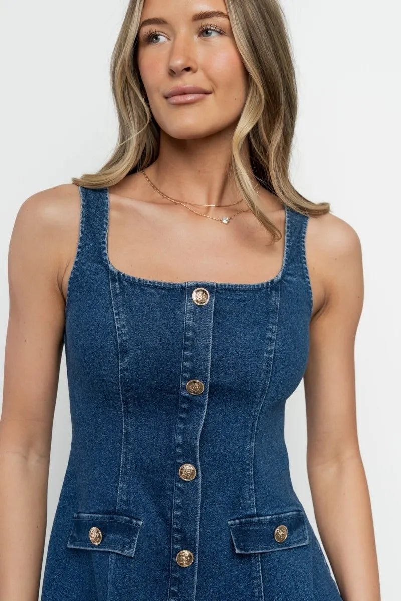 Denim Jurk Dames – Katoenen Hemdjurk met Knoopsluiting - Miss Madera