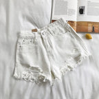 Denim Shorts Dames | Hoge Taille Rafelrand Stretch - Miss Madera