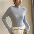 Trui Dames Halfhoge Hals Slim Fit Lange Mouw