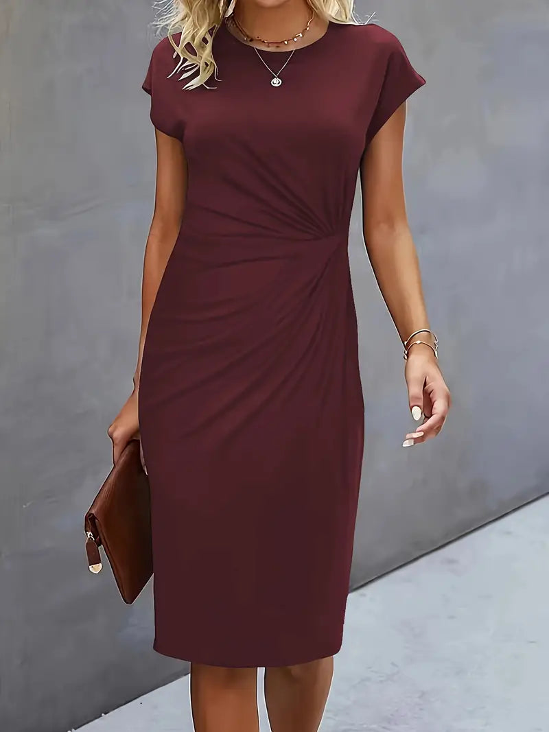 Jurk Dames Getailleerd Midi Ronde Hals - Polyester