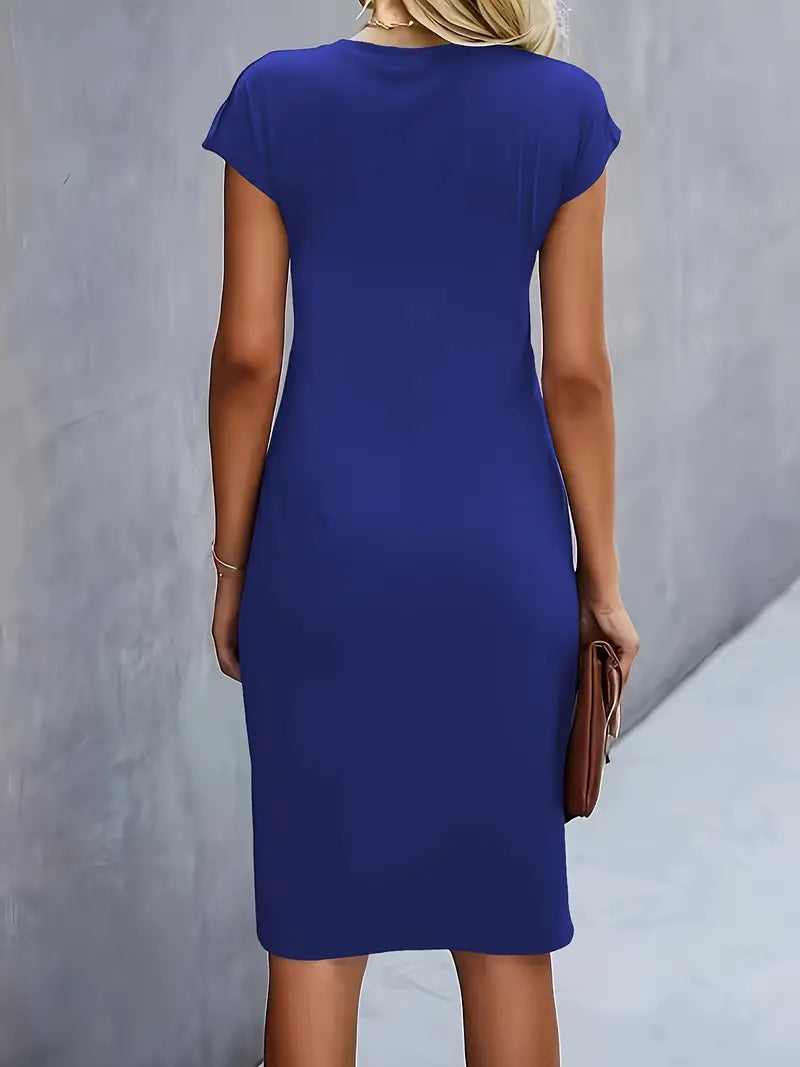 Jurk Dames Getailleerd Midi Ronde Hals - Polyester