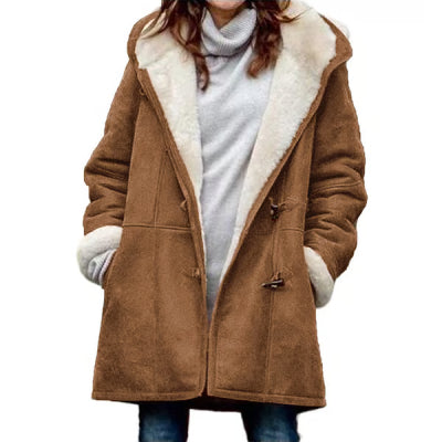 Jas Dames Fleece Capuchon Midi Vintage