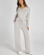 Tweedelige Set Dames Lange Mouwen Relaxed – Co-ord Set - Lichtgrijs
