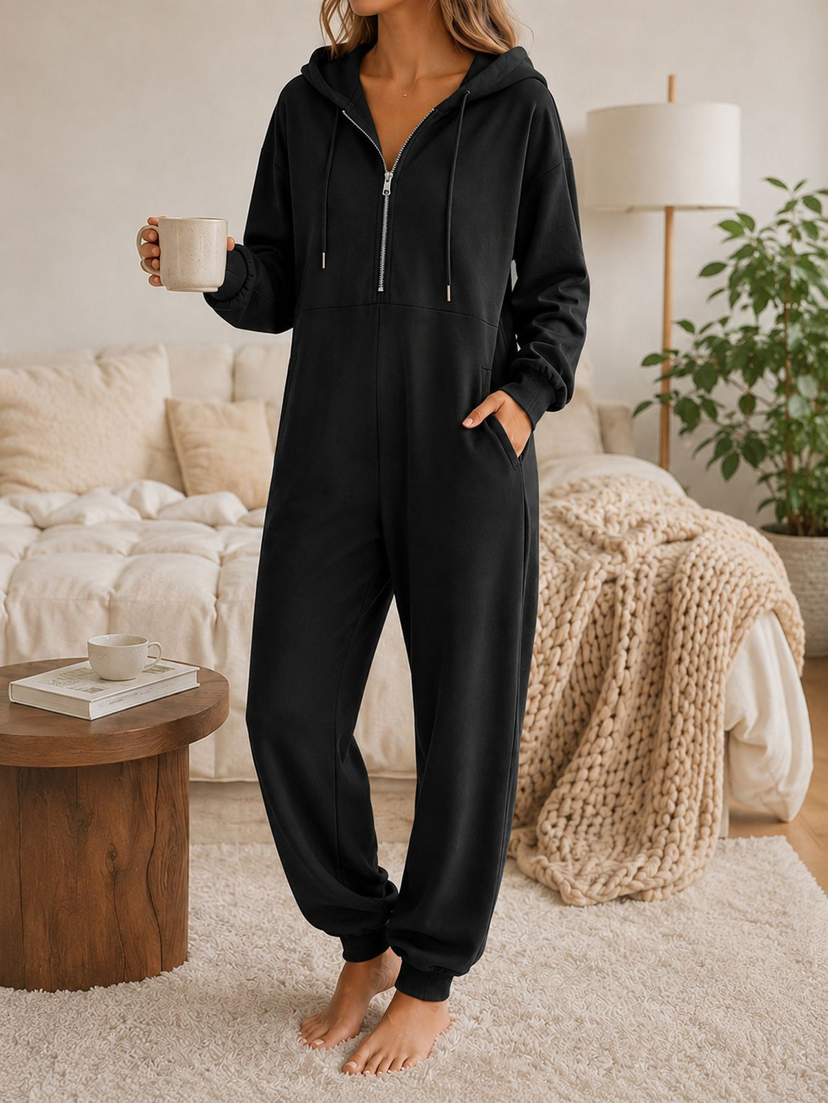pyjama set Dames Capuchon Half-Zip Lange Mouw Met Zakken