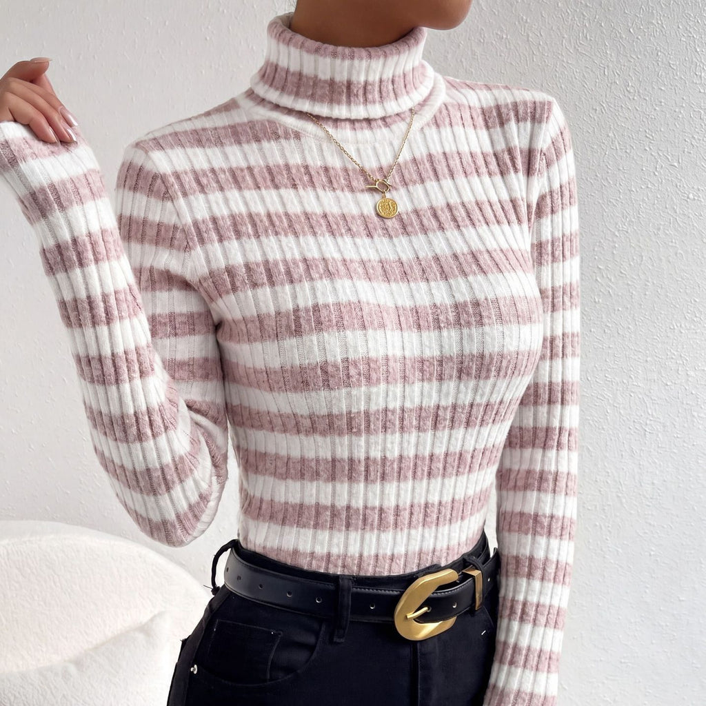 Trui Dames Slim Fit Coltrui Gestreept Lange Mouw