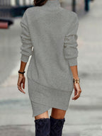 Miss | Mini Jurk Dames Ribgebreid Col Asymmetrische Zoom