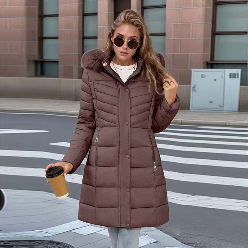 Jas Dames Slim Fit Grote Bontkraag Winterjas