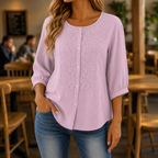 Blouse Dames Geborduurde Bloemen Luchtige Pasvorm - Katoen-Linnen - Roze