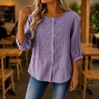 Blouse Dames Geborduurde Bloemen Luchtige Pasvorm - Katoen-Linnen - Paars