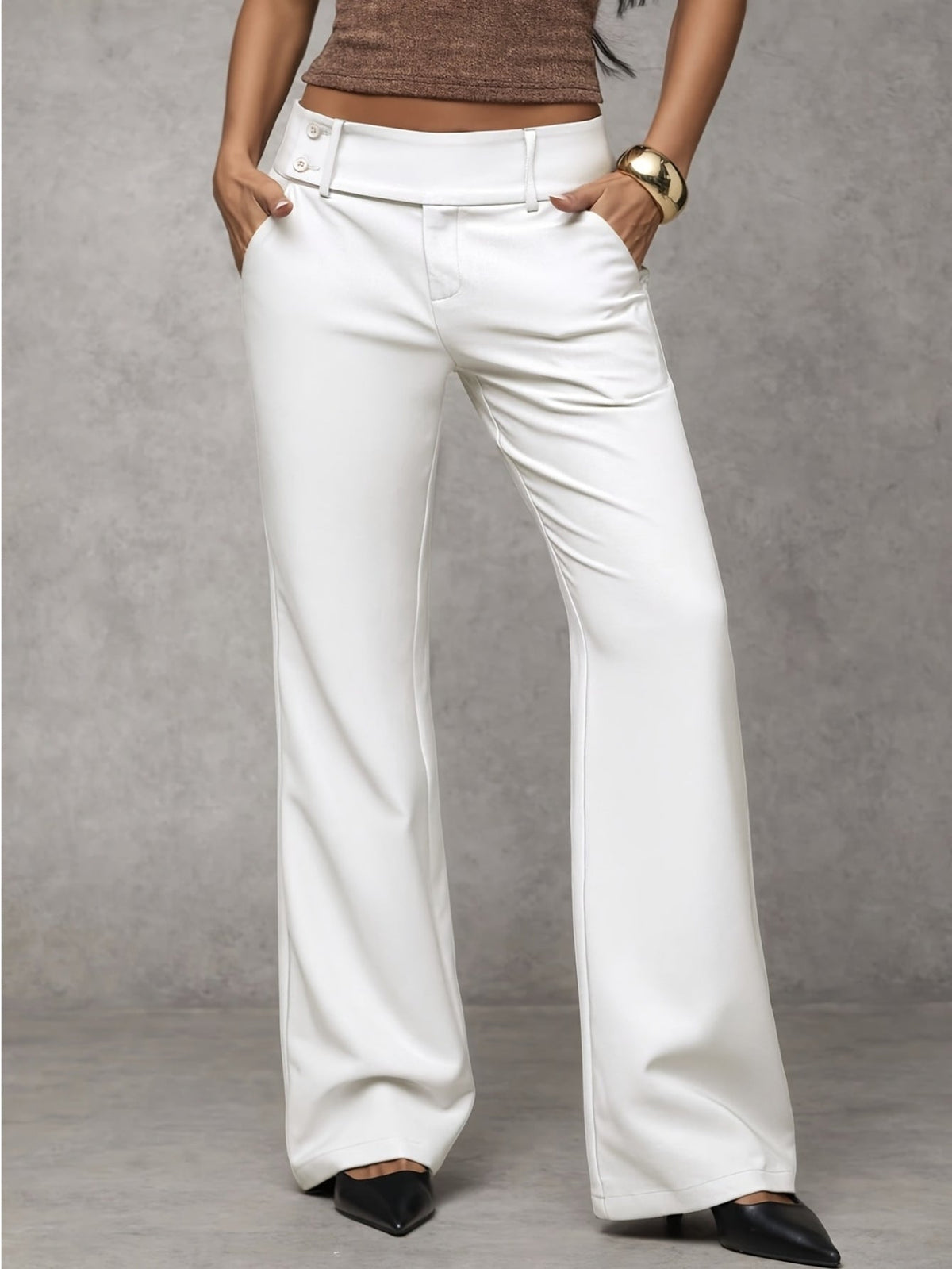 Broek Dames Hoge Taille Losse Pasvorm Rechte Pijp - Wit