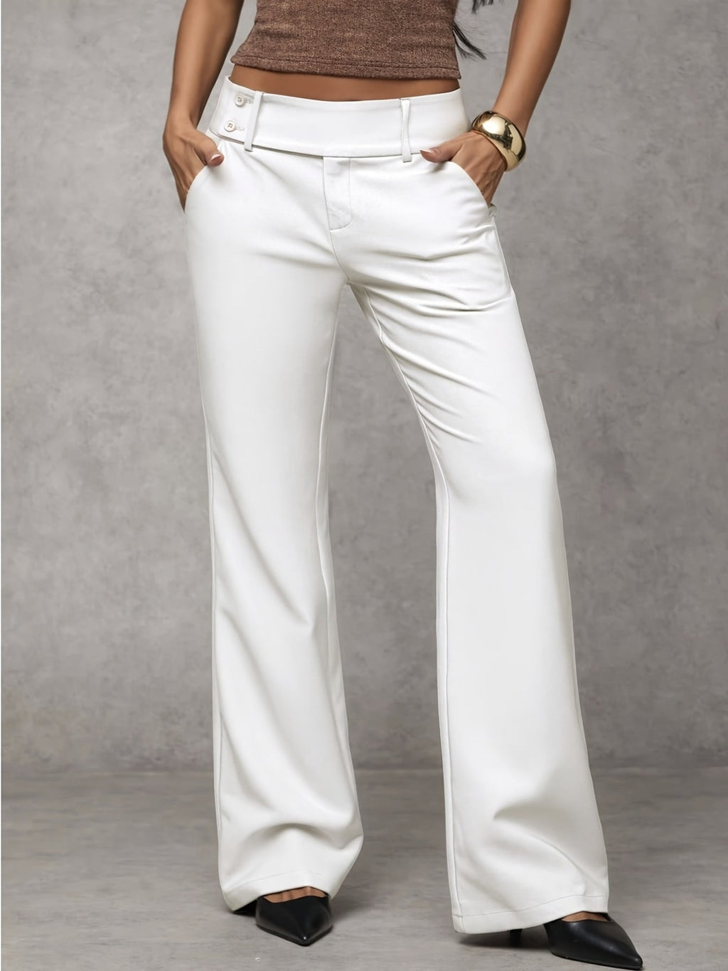 Broek Dames Hoge Taille Rechte Pijp Luchtig