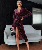Fluwelen Jurk Dames Midi Wikkeljurk Glitter – Velvet Feestjurk