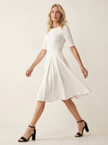 Elegante Midi Jurk A - lijn Wit - Miss Madera