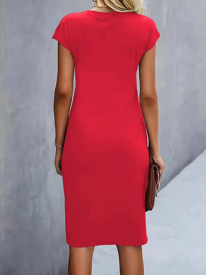 Jurk Dames Getailleerd Midi Ronde Hals - Polyester