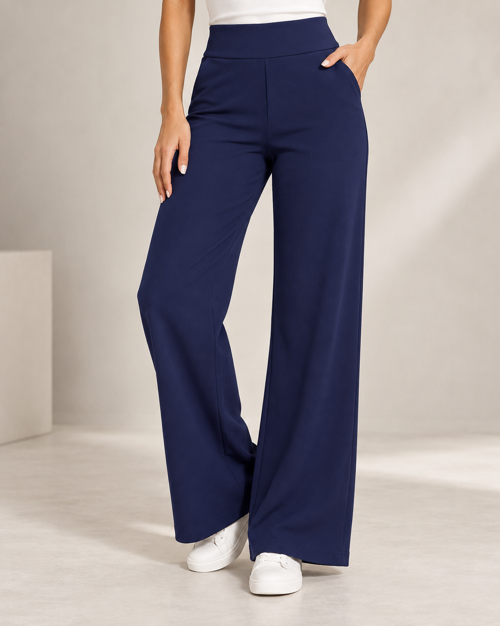 Broek Dames Wijde Pijpen Hoge Taille Elastische Band