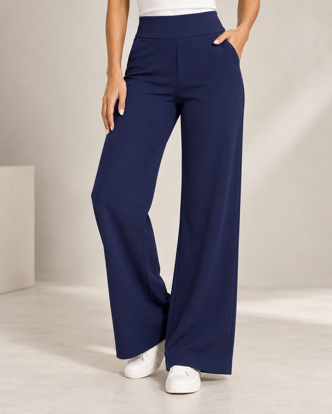 Broek Dames Wijde Pijpen Hoge Taille Elastische Band