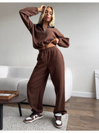 Co-ord set Dames Fleece Gevoerd Kraag Sweater Rechte Pijp