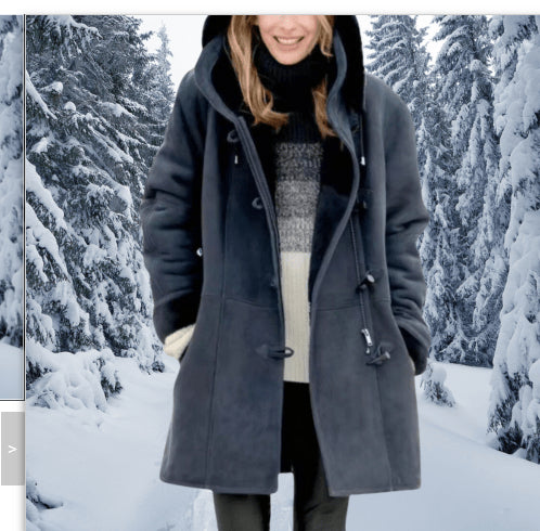 Jas Dames Fleece Capuchon Midi Vintage