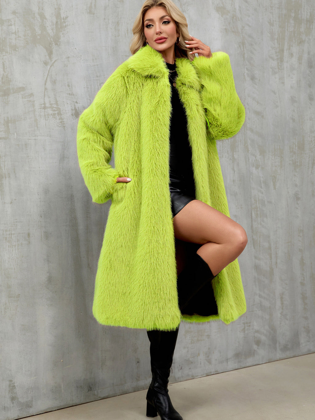 Jas Dames Lang Fluffy Faux Fur Lange Mouw