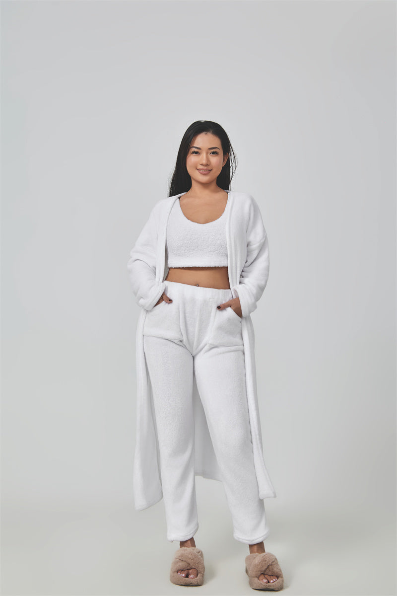 Nachtkleding Dames 3-Delig Fluffy Loungewear Wijde Pijpen
