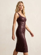 Faux Leather Midi - jurk Dames Aansluitend - Miss Madera