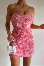 Jurk Dames Strapless Hoge Taille Bloemmotief