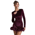 Fluwelen Jurk Dames Plissé Lange Mouw – Velvet Jurk