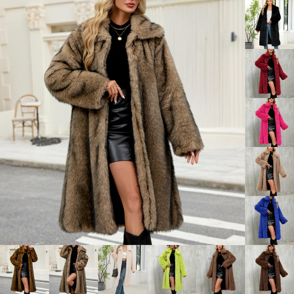 Jas Dames Lang Fluffy Faux Fur Lange Mouw