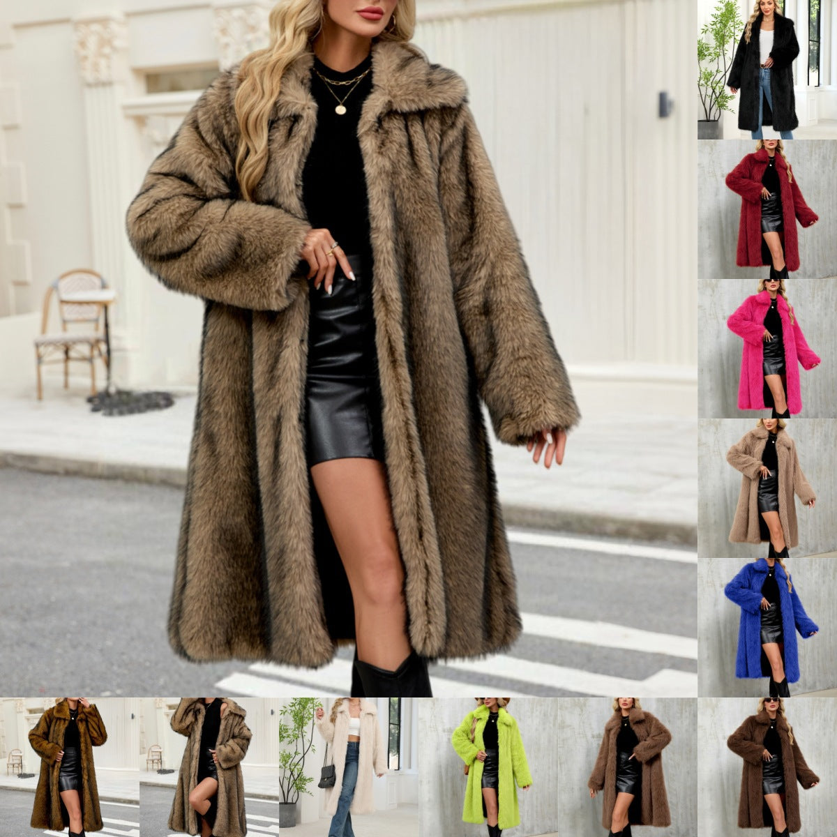 Jas Dames Lang Fluffy Faux Fur Lange Mouw