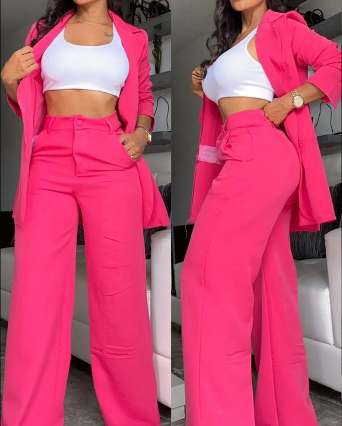 Co-ord set Dames Revers Blazer Splitsmouw Rechte Pijpen