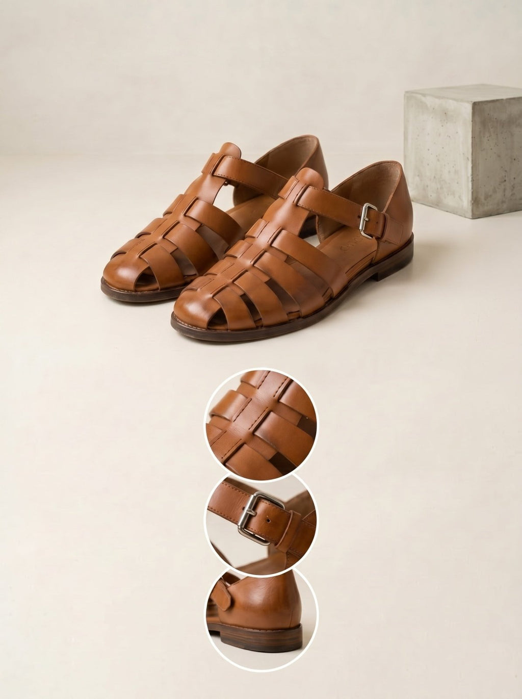 Fisherman Sandalen – Tan Leer met Metalen Gesp Miss Madera - Miss Madera