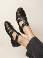 Fisherman Sandalen Zwart Leer Dames - Miss Madera