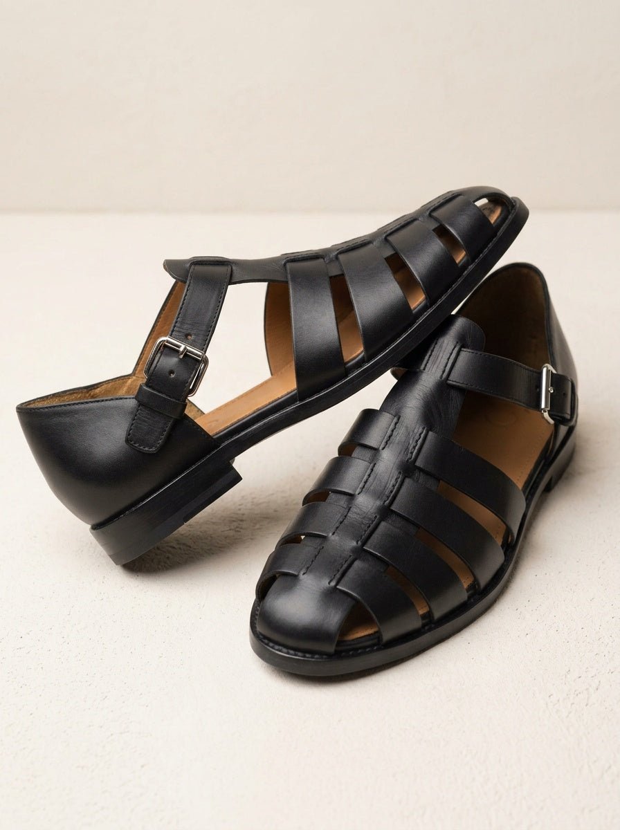 Fisherman Sandalen Zwart Leer Dames - Miss Madera