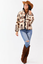 Fleecejack Dames | Geometrisch Patroon Staande Kraag - Miss Madera