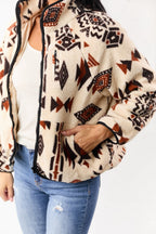 Fleecejack Dames | Geometrisch Patroon Staande Kraag - Miss Madera