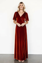 Fluwelen Maxi Jurk Dames | Wrap V - hals Hoge Split - Miss Madera
