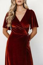 Fluwelen Maxi Jurk Dames | Wrap V - hals Hoge Split - Miss Madera