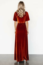 Fluwelen Maxi Jurk Dames | Wrap V - hals Hoge Split - Miss Madera