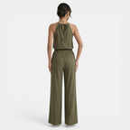 Ensemble femme col halter décolleté en V pantalon large taille élastiquée