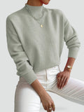 Trui Dames Regular Fit met Mock Neck en Ribboorden - Lichtgroen