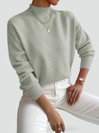 Trui Dames Regular Fit met Mock Neck en Ribboorden - Lichtgroen