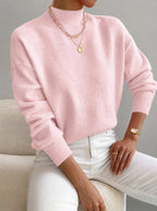 Trui Dames Regular Fit met Mock Neck en Ribboorden - Lichtroze