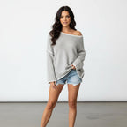 Gebreide Off - Shoulder Trui Dames | Relaxed Fijngebreid - Miss Madera