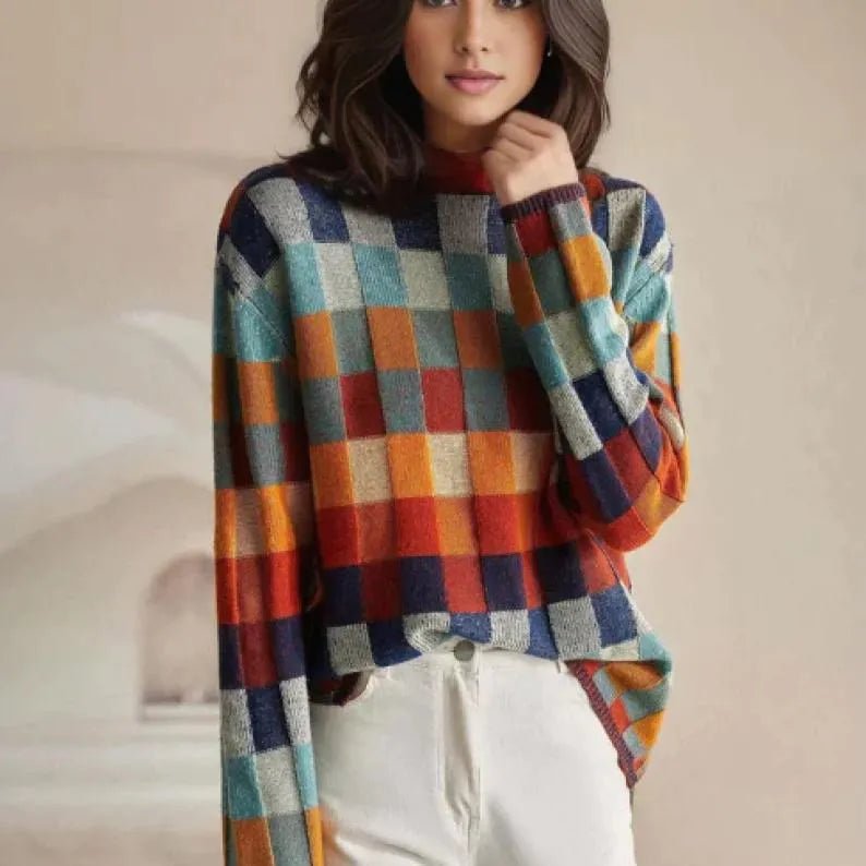 Gebreide Oversized Sweater Dames | Checkerboard Print - Miss Madera